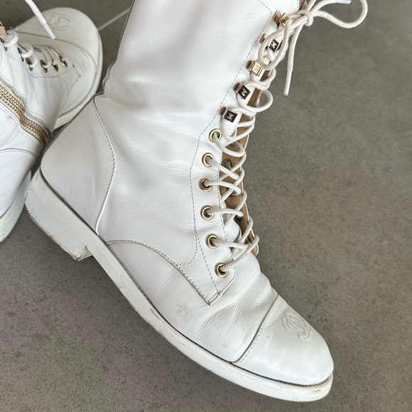 Chanel White Leather Lace-Up Boots - Picture 7 of 8